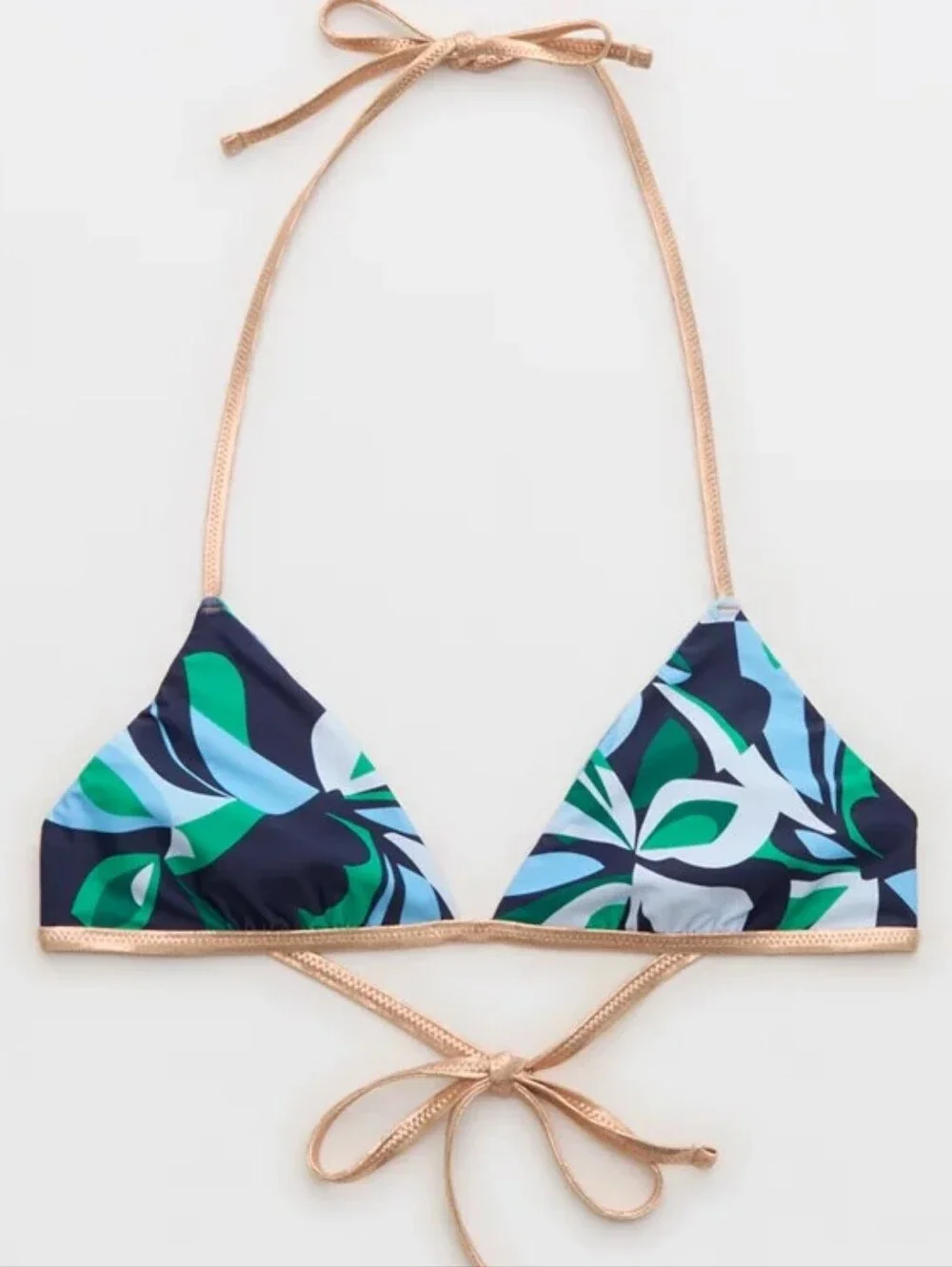 Aerie Reversible Metallic Binding Halter Triangle Bikini Top UPF 50 - Navy